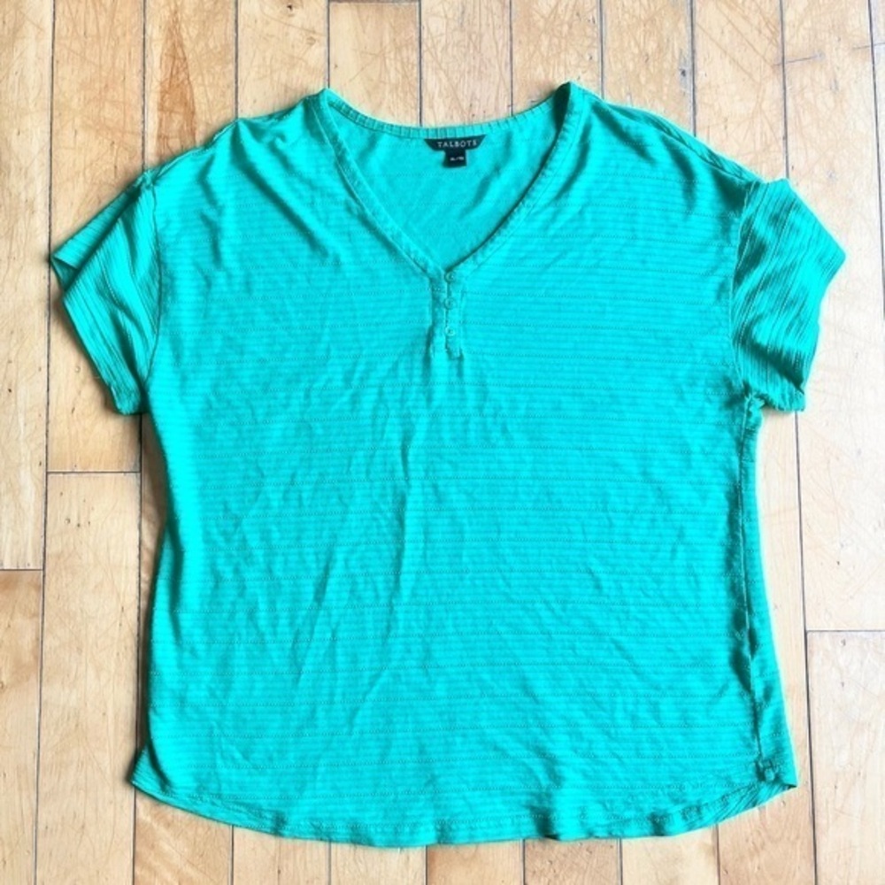 Talbots Aqua Turquoise Short Sleeve V-Neck buttons T-Shirt Size XL
